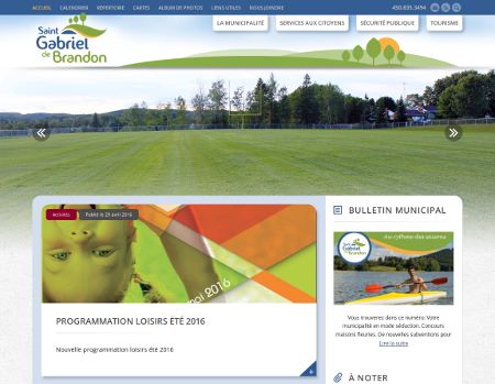 Page d'accueil du site de la Municipalité de Saint-Gabriel-de-Brandon. 